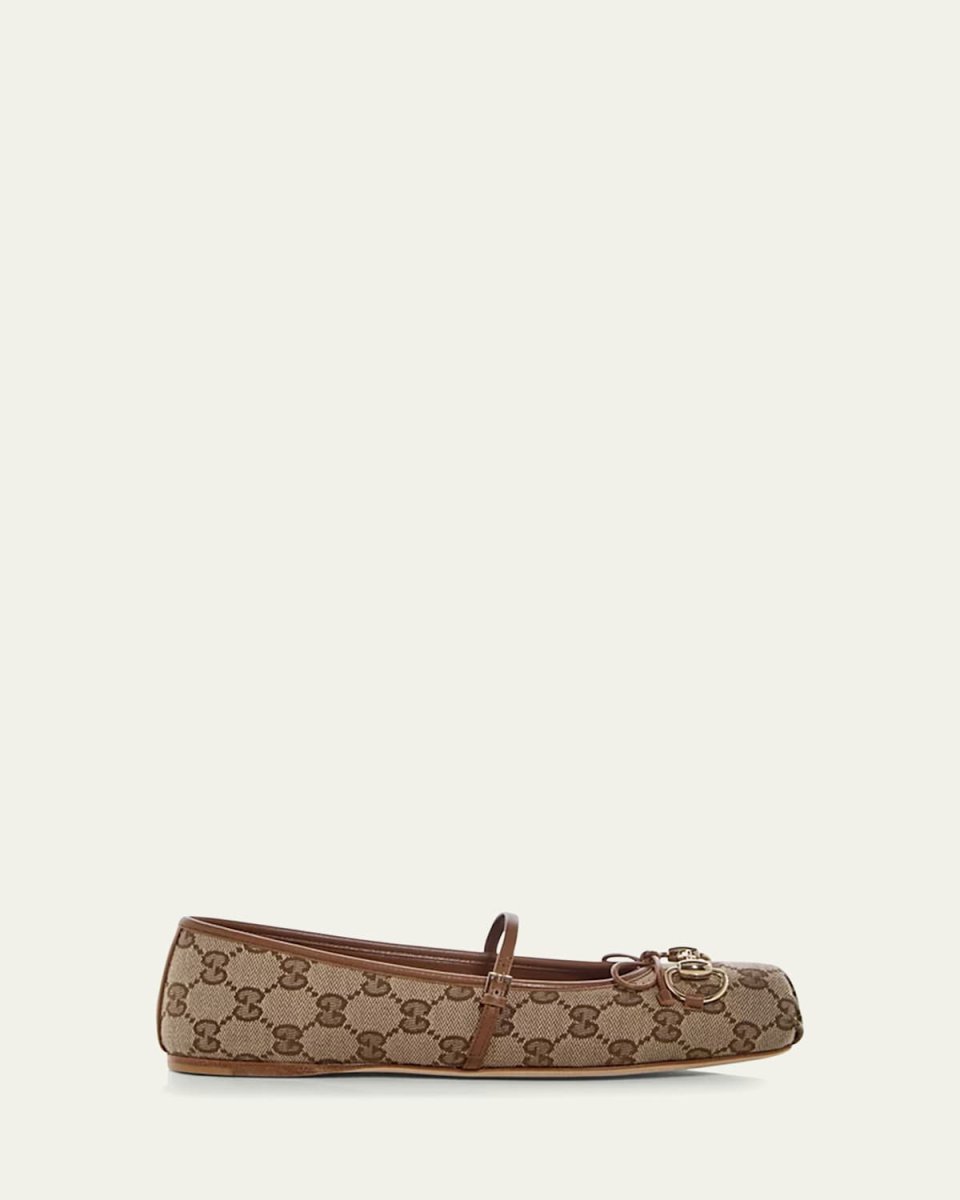 GG Canvas Horsebit Ballerina Flats
